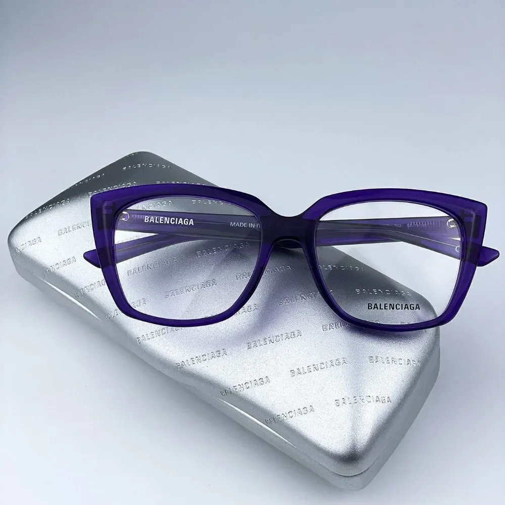 SALE! NEW Balenciaga BB0062O 003 Violet Logo Square Women Eyeglasses